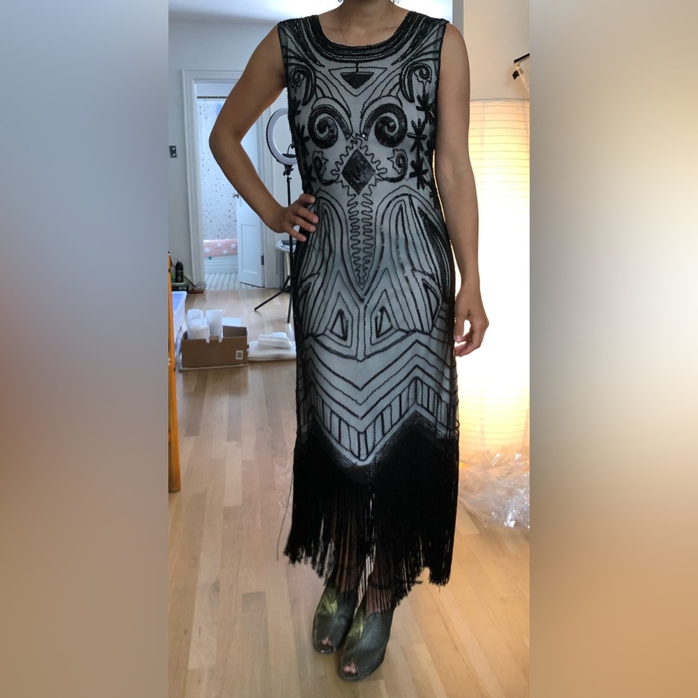 Vintage 20’s Style Fringe Dress With Beading - Picture 4 of 7